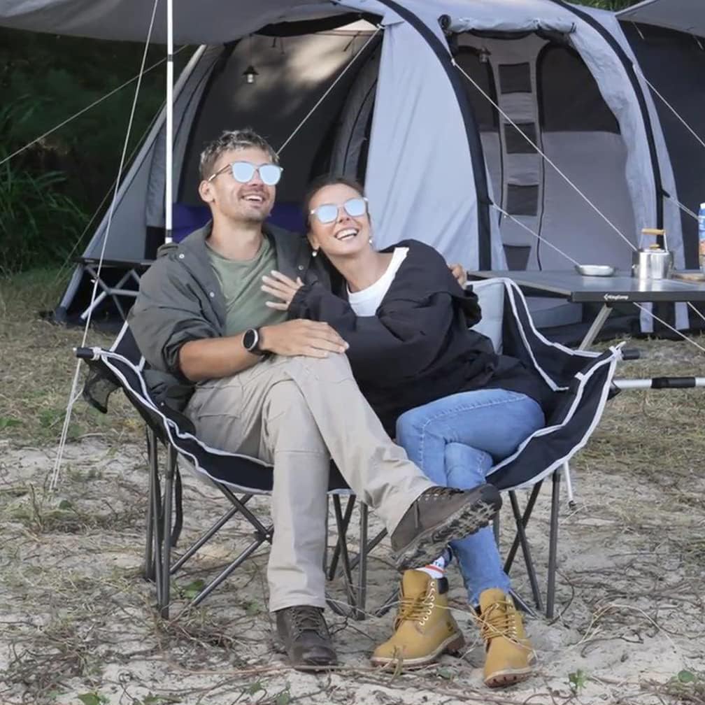 Doppelter Campingstuhl übergroßer gepolsterter Zweisitzer mit Getränkehalter tragbare Klappcouch für 2 Personen für den Außenbereich Camping