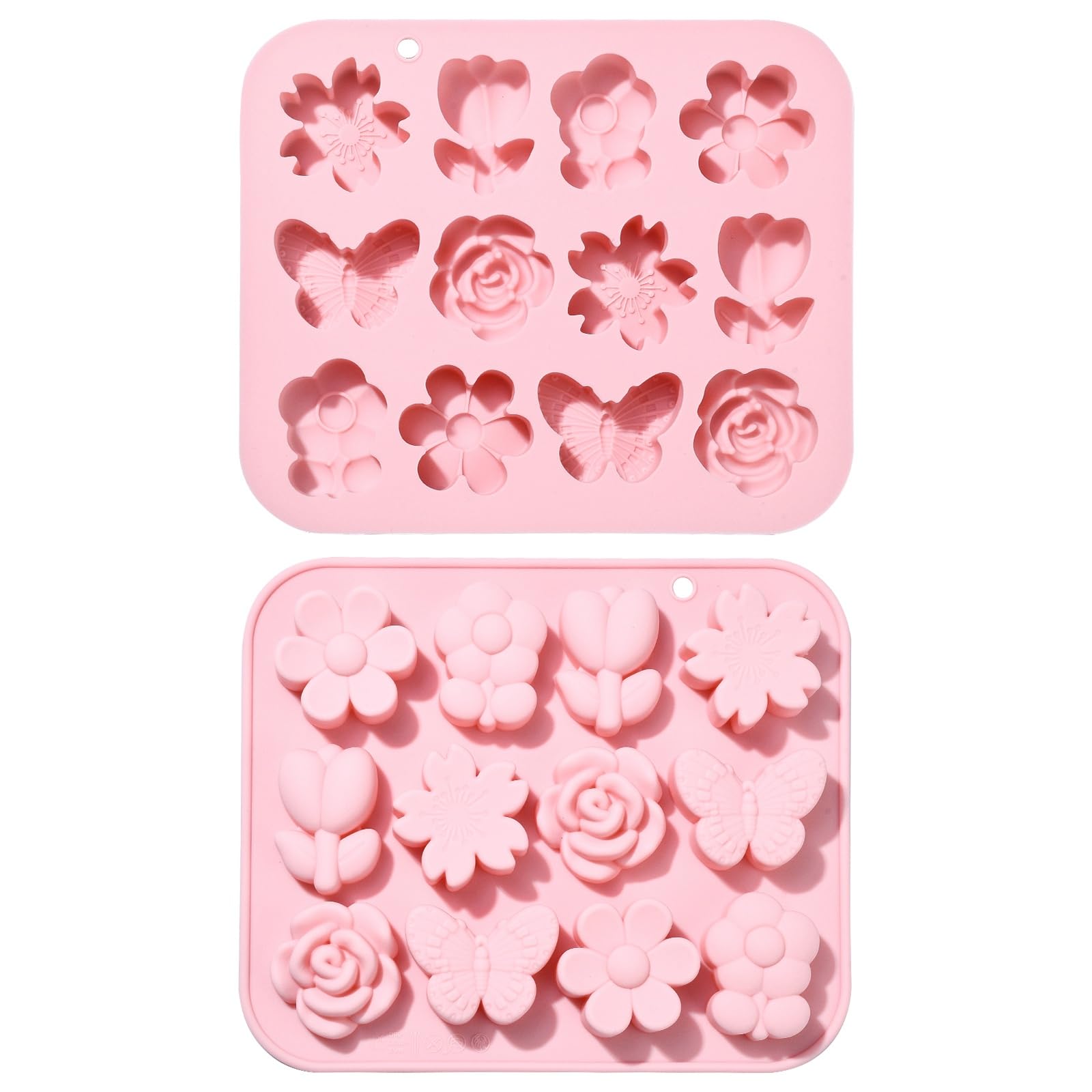 UR URLIFEHALL 2 Pcs Silicone Moulds Butterfly Flower Shaped Chocolate Moulds for Cake Decor Candy Pudding Kitchen Tool Tray Soap Candle Making โ image 1