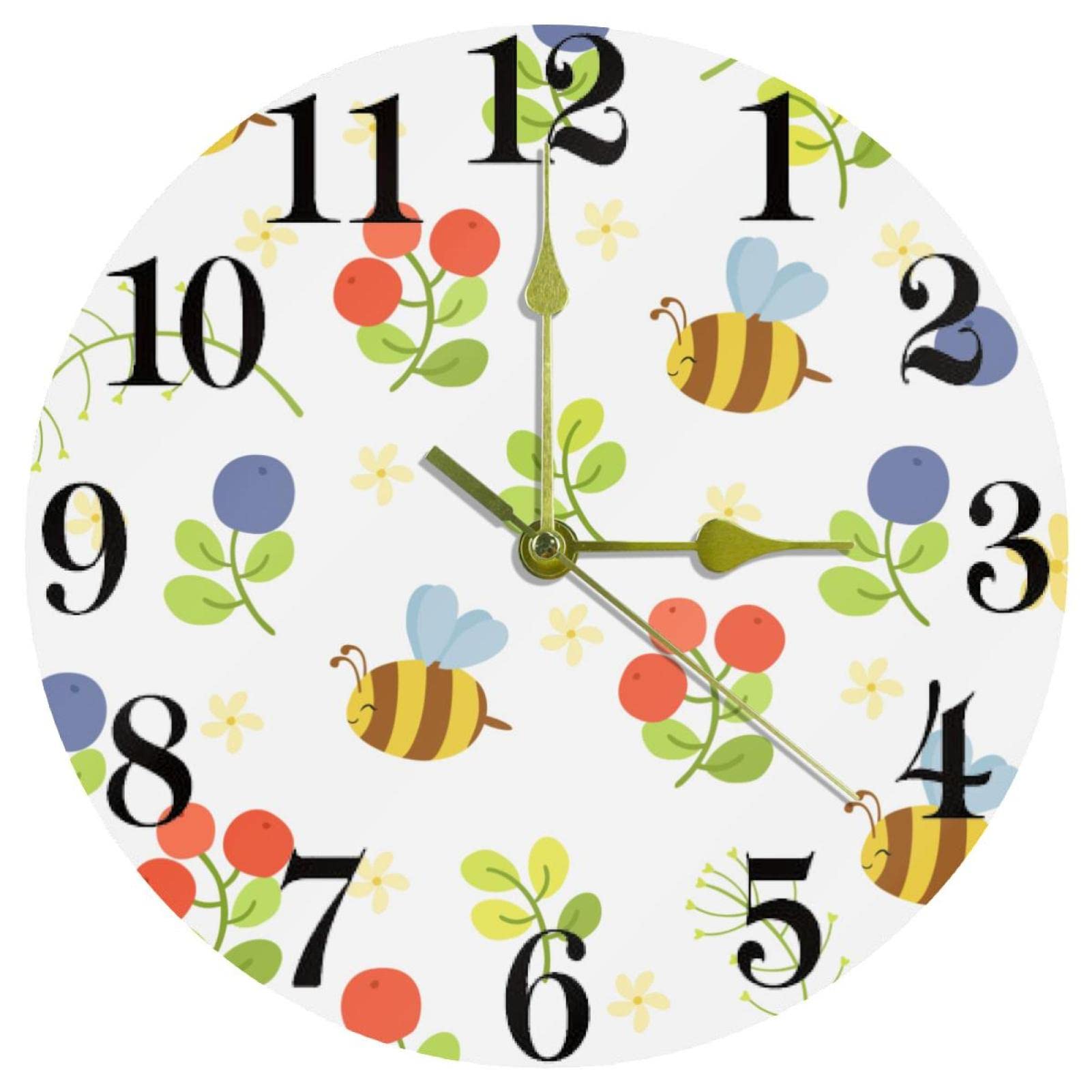 Horloge murale silencieuse sans tic-tac motif abeille pour bureau et chambre d'enfant
