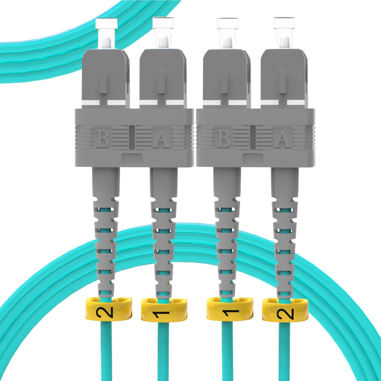 Lot de 5 câbles de raccordement en fibre optique OM3 SC vers SC 2 m, 10 Go 50/125um multimode Duplex SC-SC LSZH (Aqua)