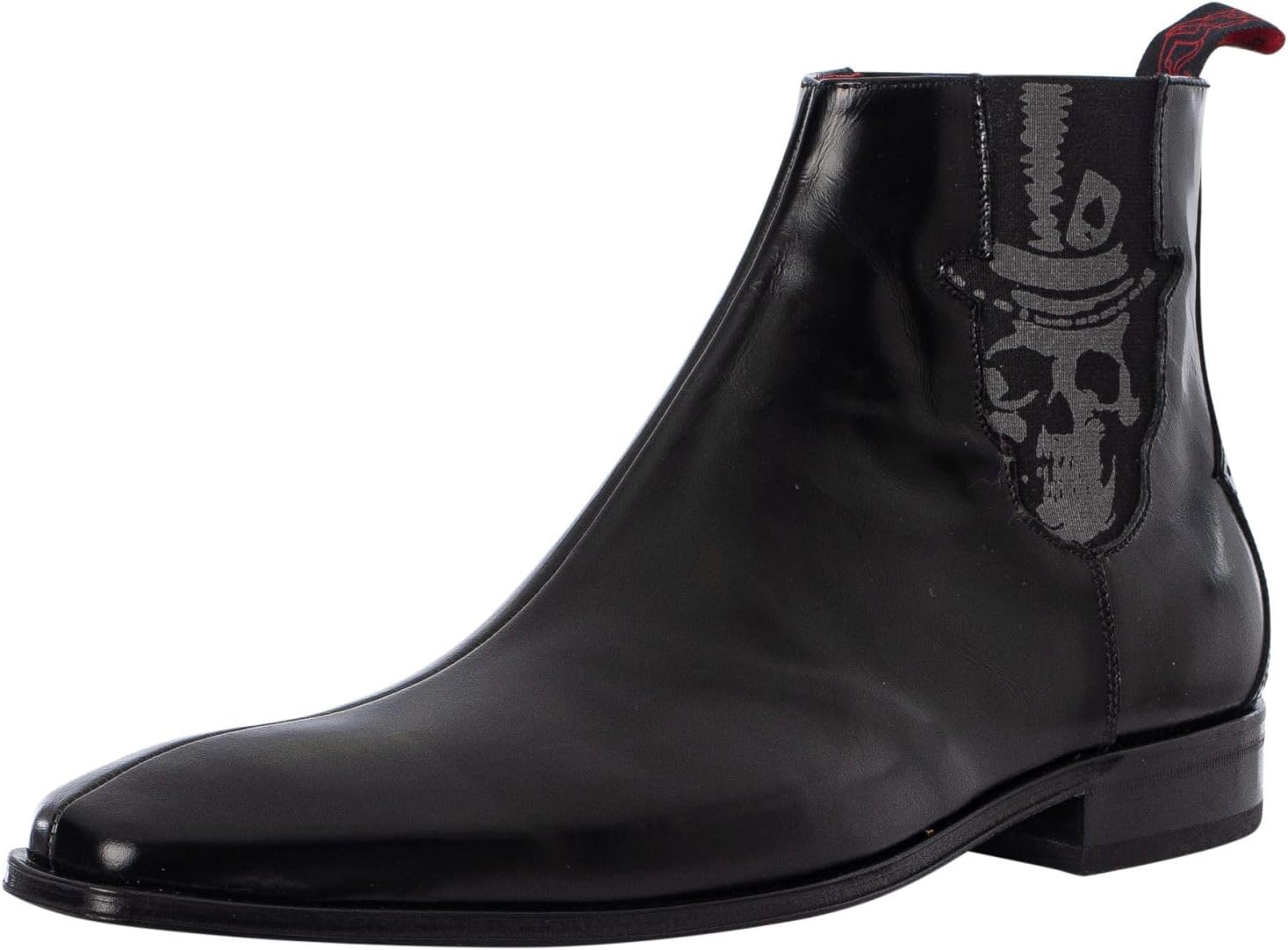 Jeffery West Men's Skull Polished Leather Chelsea Boots, Black