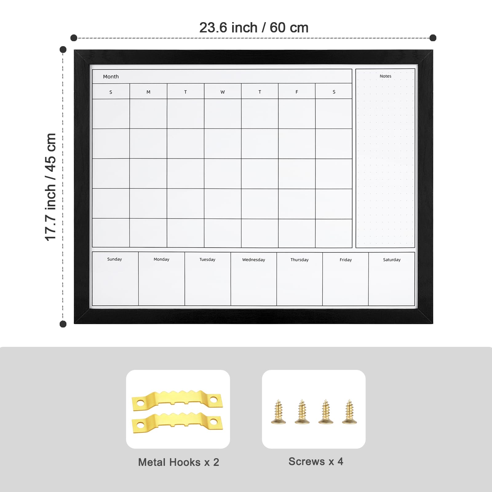 3-in-1 Magnetic Dry Erase Calendar Board - 17x13 Inch Monthly & Weekly Planner With Gold Frame
