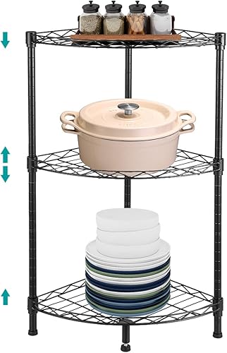 Estantería de alambre de esquina de 3 niveles, estantería de alambre ajustable, estantes de almacenamiento de alambre de metal para cocina,