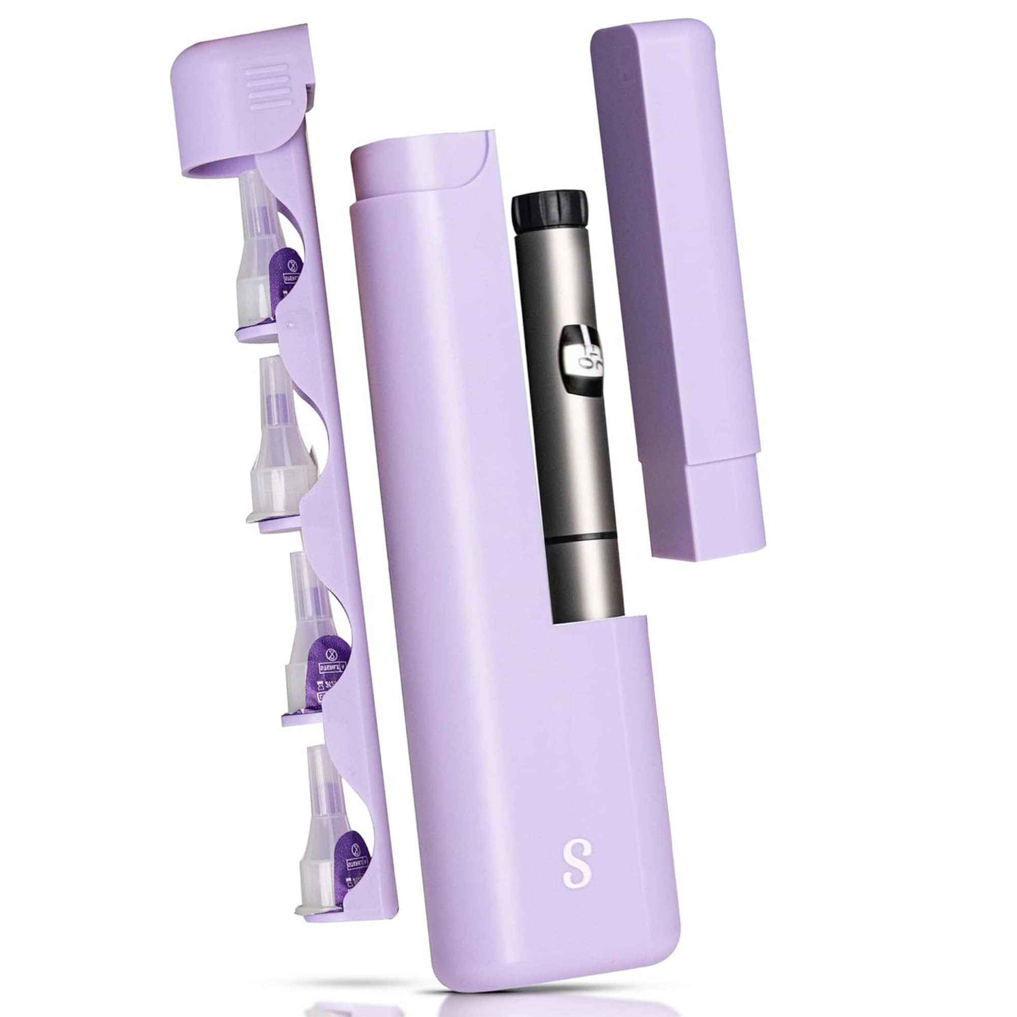 STRAWBERRY & CO DailyEase Insulin Travel Case with Built-in Sharps Dispenser – TSA-Approved Diabetic Supply Organizer for Ozempic, Insulin Pens, and Needle Storage - Purple