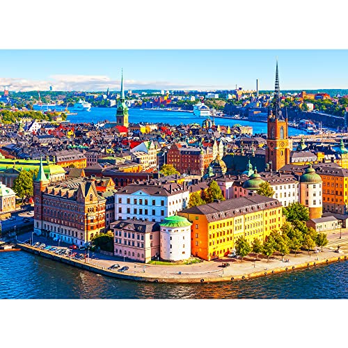 MISITU ジグソーパズル 1000ピース パズル 風景 町 港町 外国 スウェーデン ストックホルム プレゼント 誕生日 クリスマス おしゃれ インテリア (50 x 70 cm)