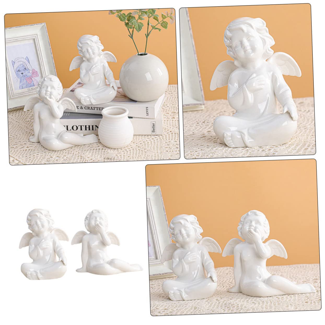 Keramik Engel Skulptur Für Wohn Gartendekoration Handliche Tischdeko Mit Flachem Boden Robustes Material Als Geschenk Zur Hauseinweihung Und Hochzeitsfeier