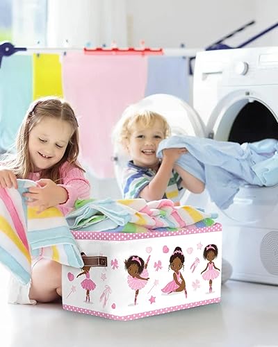 Miniatura 5 de Qumstemily Contenedores de almacenamiento para niñas africanas rosas para estantes, decoración de bailarina para habitación de niñas, cesta de