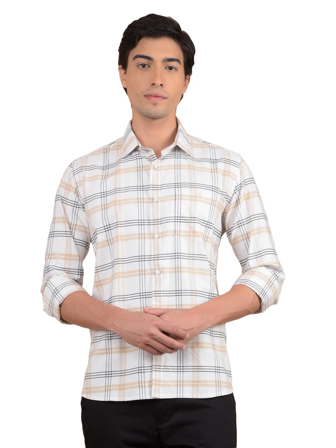 Crimsoune Club Men's Beige Checked 100% Cotton Shirt-picture-16
