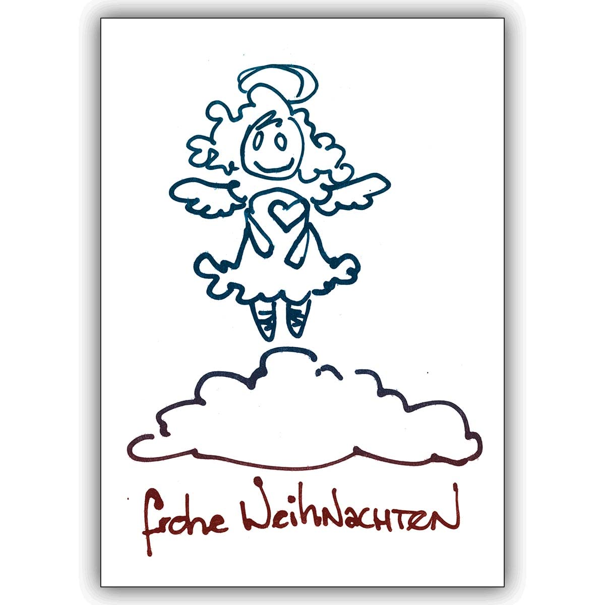 20 Stück Schöne Weihnachtskarten Set mit Umschlag mit süßem Herz Weihnachts-Engel auf Wolke, Innendruck personalisierbar (Var5) geschäftlich & privat: frohe Weihnachten
