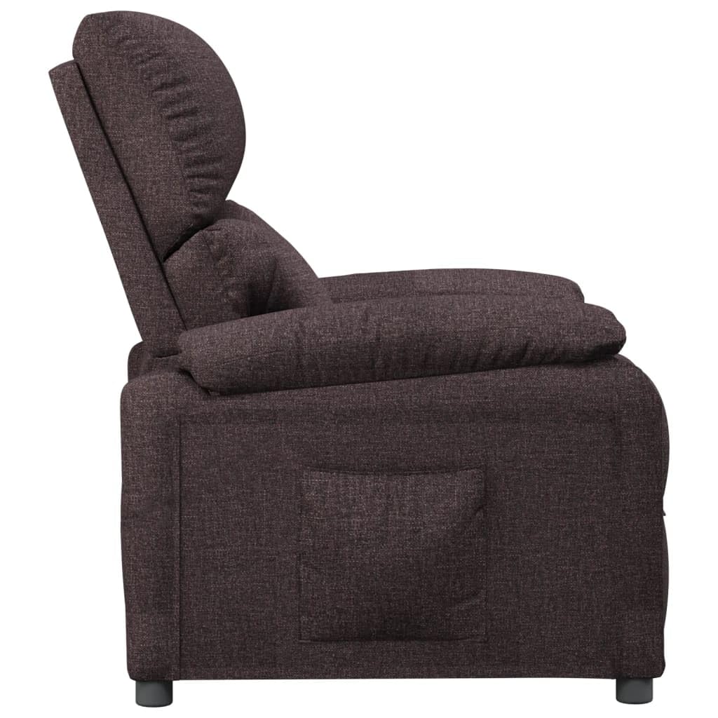 Poltrona relax in tessuto marrone scuro, poltrona TV manuale regolabile con funzione reclinabile e poggiapiedi, comoda poltrona imbottita per soggiorno e home theatre