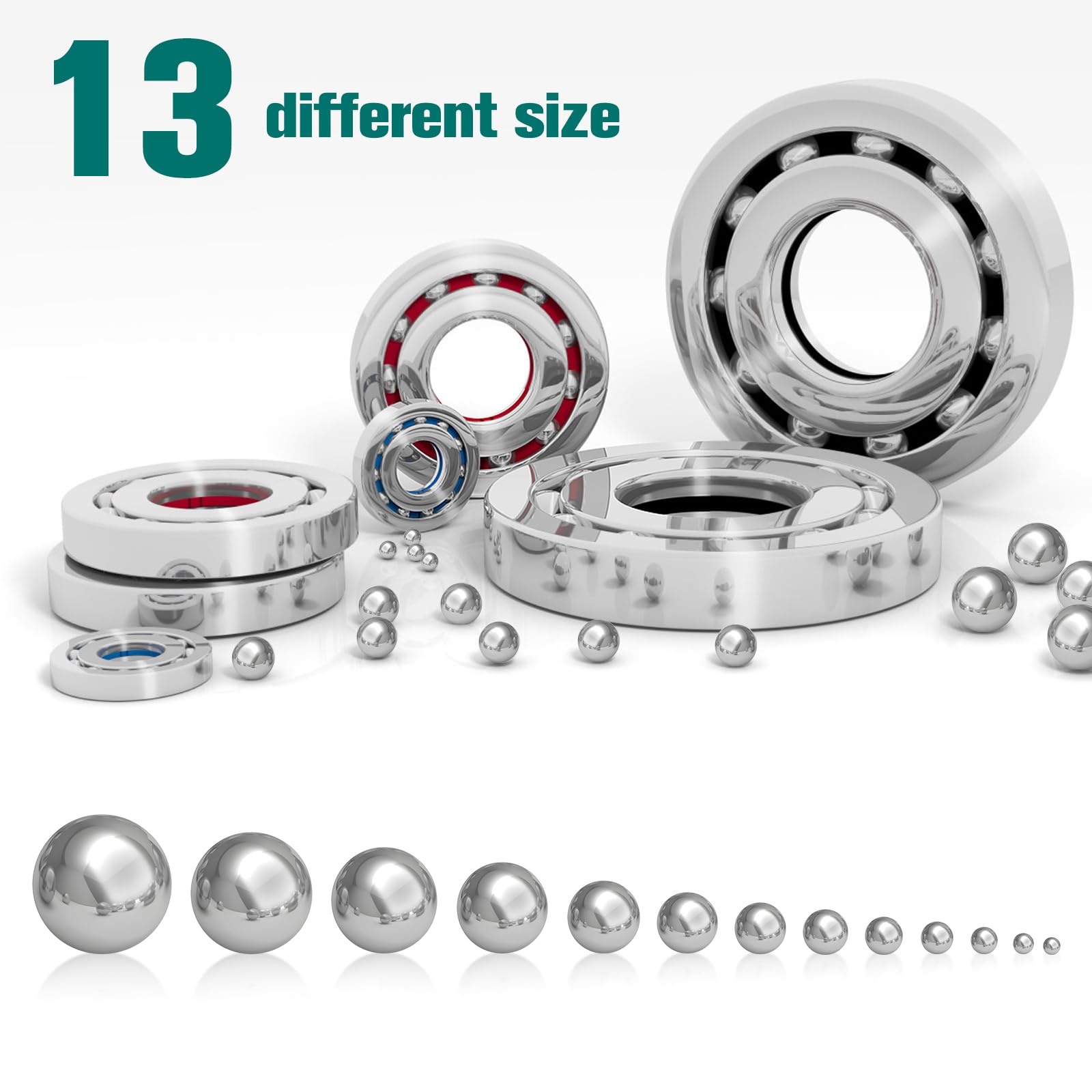 600 Piezas Bolas de Acero,Bolas de Acero Inoxidable,Bolas de Precision,Rodamientos de Bolas,Bolas de Rodamientos Para Bicicleta,Bolas de Acero Para Rodamientos,13 Tamaños, 2 mm-10 mm
