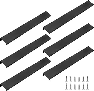 6PCS Back Mount Finger Edge Pull 300mm / 11.8", Aluminum Hidden Handle Concealed Tab Pulls for Home Kitchen Living Room Door Drawer Cabinet (Black, Straight Type, 38mm / 1.5" Widened)