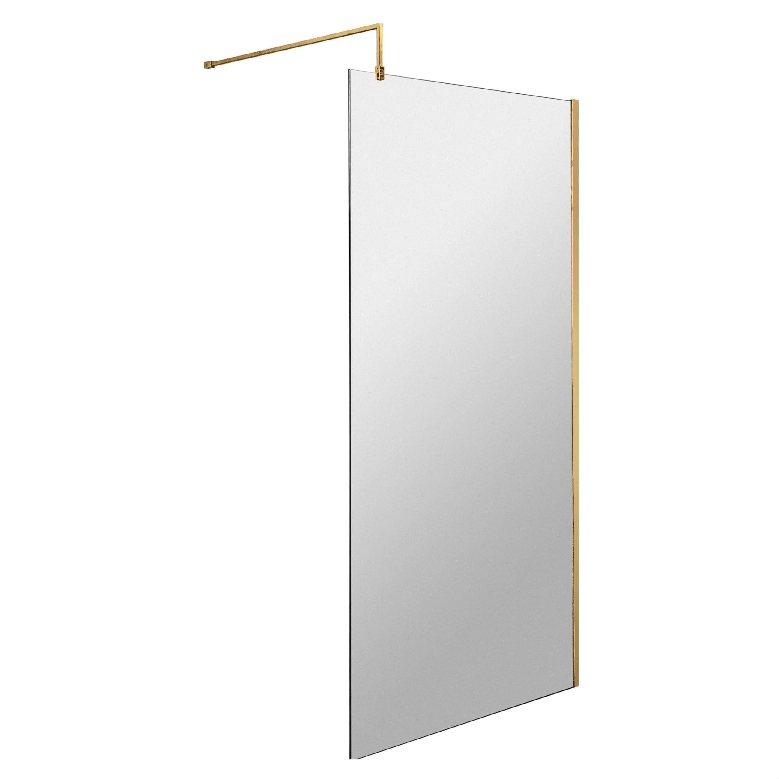 Balterley Wetroom Shower Screen with Support Bar, Glass Shower Screen for Wet Room and Bathroom, 8mm Toughened Safety Glass Screens, Reversible Wetroom Screens - 900 x 1850mm (Brushed Brass)