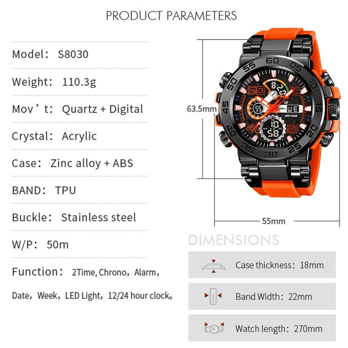 findtime Orologio da uomo sportivo militare impermeabile digitale analogico orologio tattico esterno grande quadrante orologi da polso Dual Time LED luminoso sveglia cronometro Relojes para Hombres