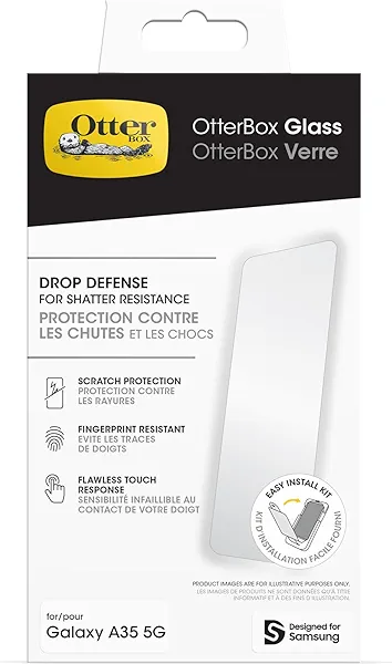OtterBox Samsung Galaxy A35 Glass Screen Protector, Flawless Touch Response, Fingerprint Resistant, Easy Installation Clear