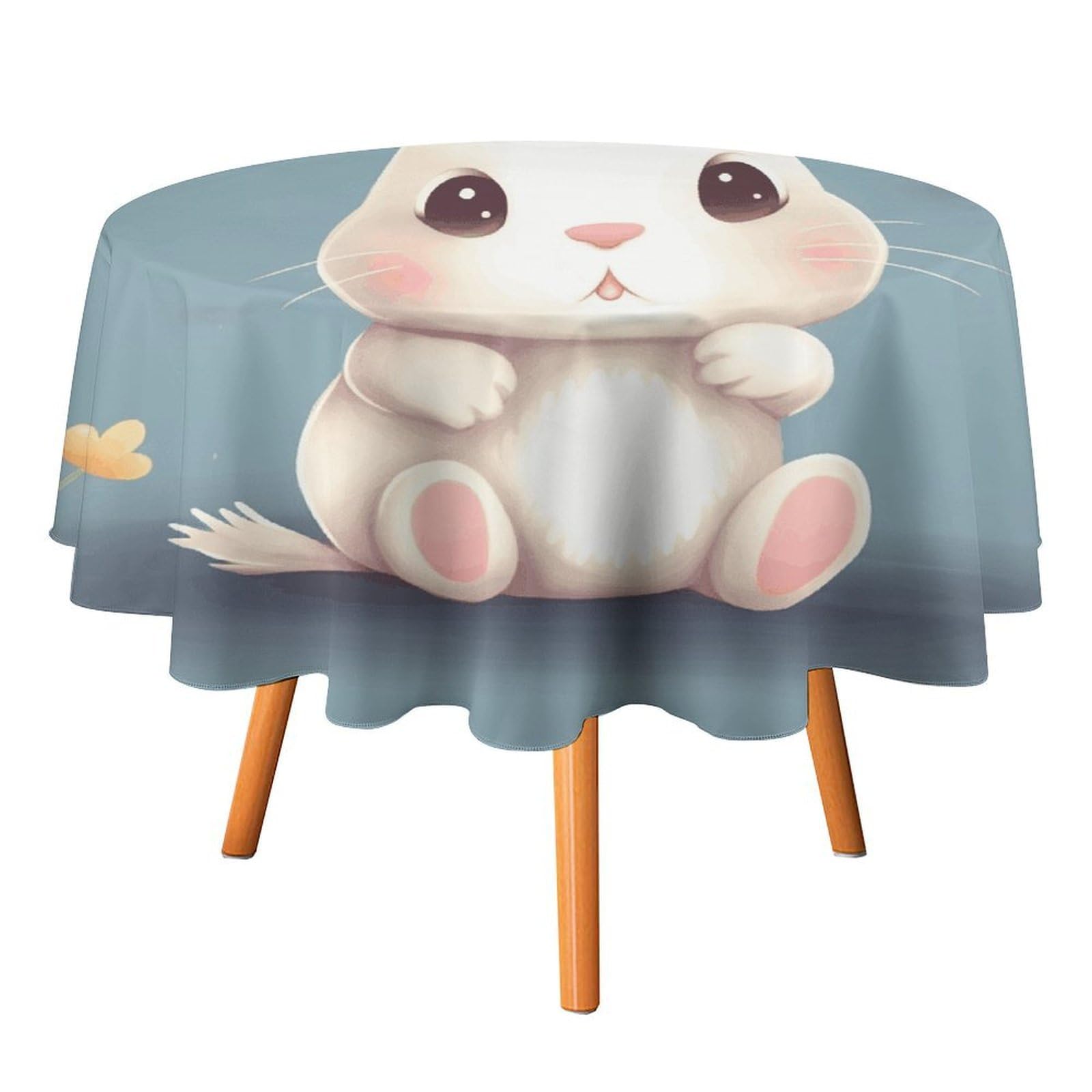 SMAZDFXX Cartoon Cute Bunny Tablecloth for Restaurant, Round Polyester Table Cover 50x50in for Party