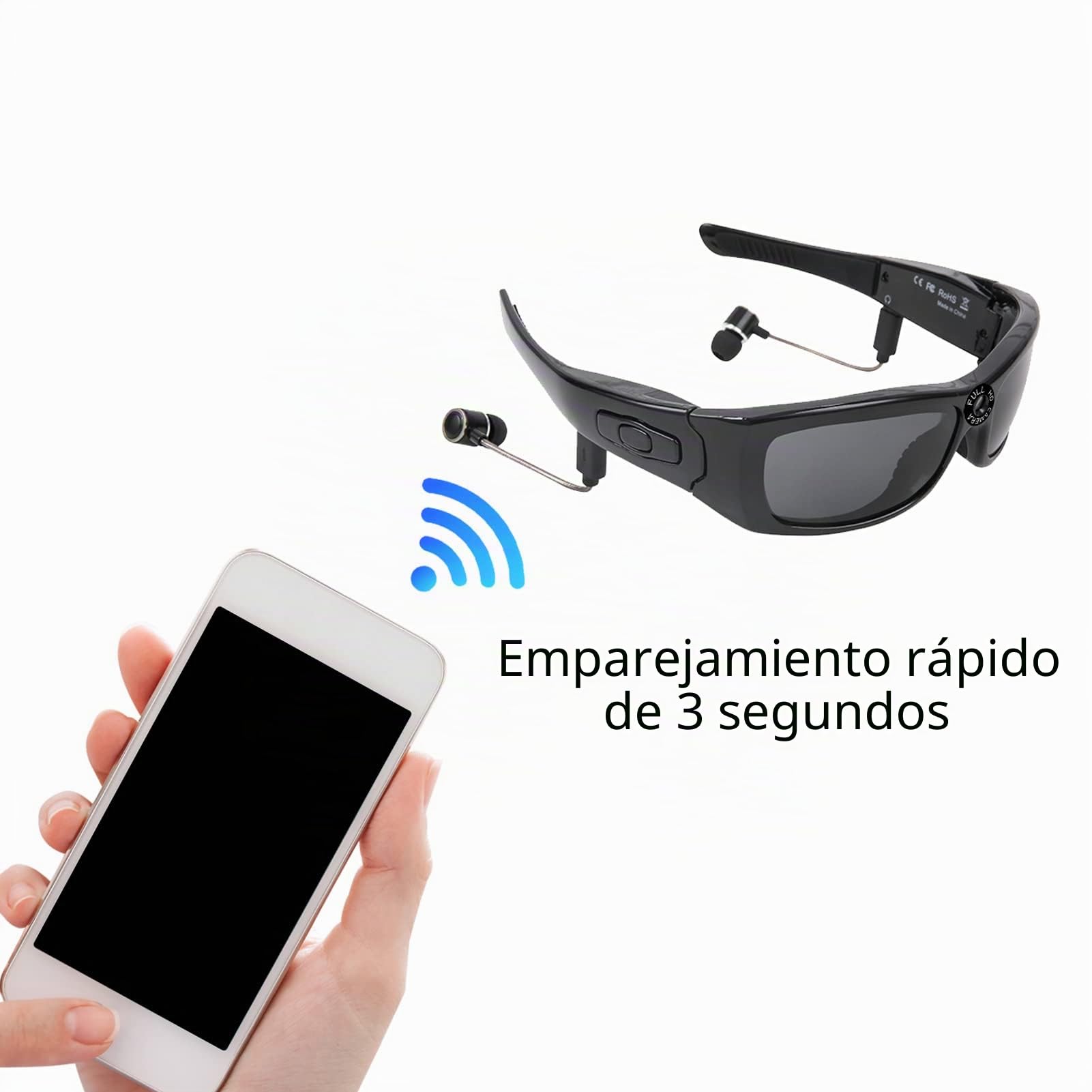 Zunate Cámara de Gafas de Sol, Cámara de Gafas Portátiles de 1080P con Auriculares, Grabadora de Video de 5MP para Conducir, Montar, Deportes Al Aire Libre, Compatible con la Función OTG