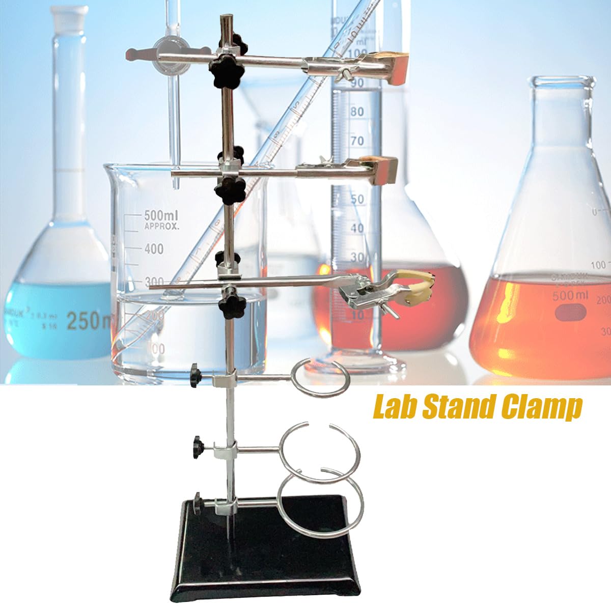 Trépied de laboratoire - Support en métal - Support de laboratoire - 600 mm - Pince à doigts - Manchons - Bague de trépied - Pince pour expériences de laboratoire et de chimie