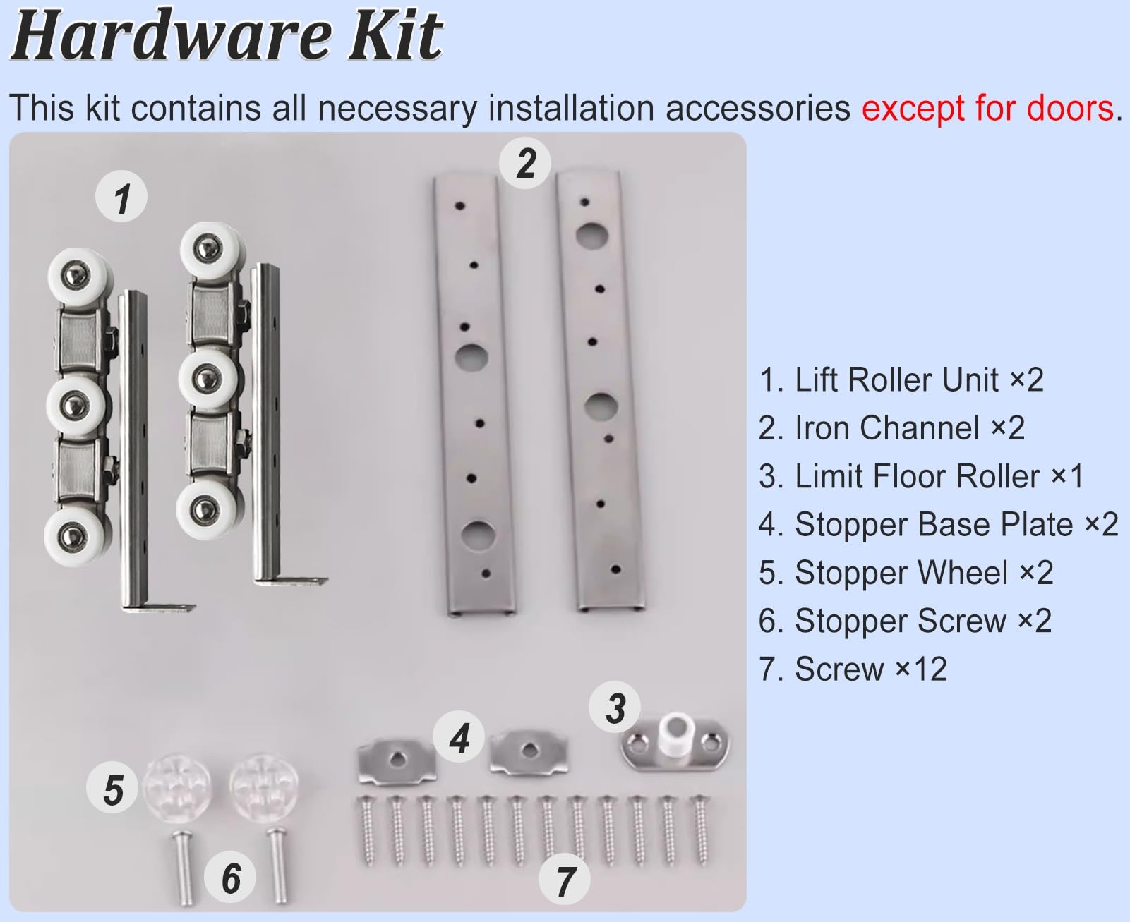 Kit de herrajes para puerta corrediza de granero, rieles de puerta de bolsillo cortables y sistemas de rodillos, riel de puerta individual para baño, lavandería, despensa