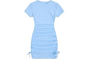 Youthful Radiance: Girl's Adorable Ruched Drawstring Side Summer Dress