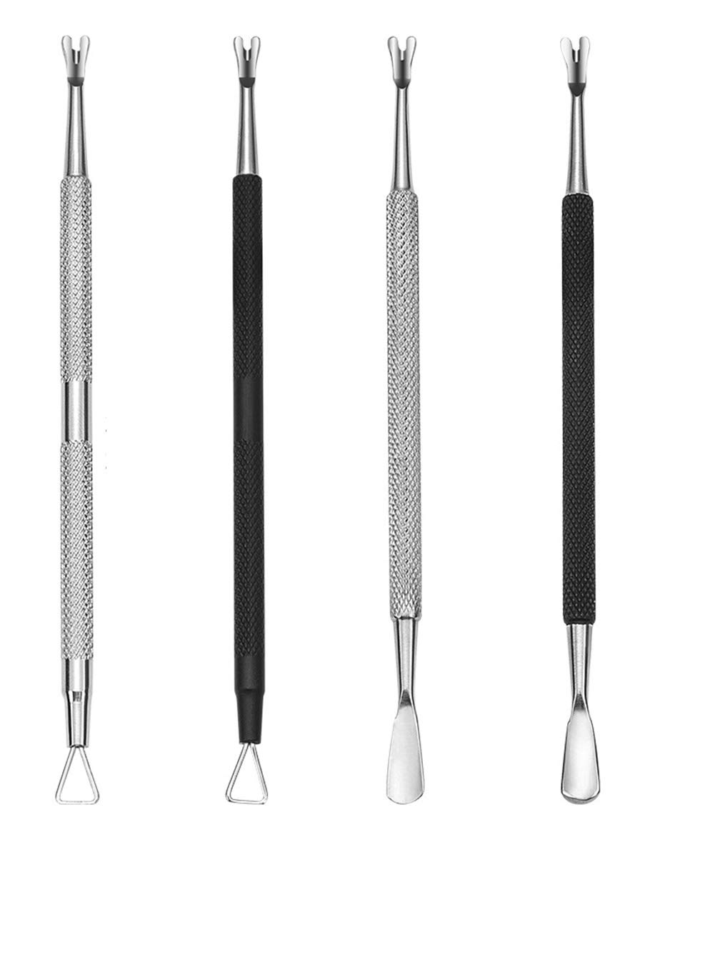 AKOAK 4 Pcs Stainless Steel Dead Skin Push Two-Headed Small Steel Push Professional Nail Knife Cuticle Removal Beauty Manicure Care Tools
