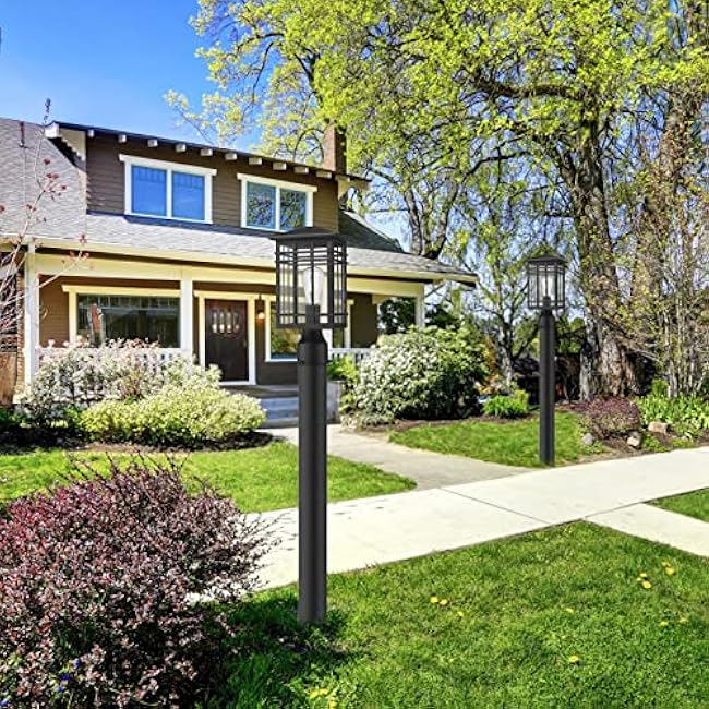 Outdoor Post Lights Fixture - Exterior Post Lantern with Seeded Glass in Black Finish - Pillar Light Ideal for Patio, Pathway, and Driveway - Outdoor Pole Lights for Porch Post Lighting, Black