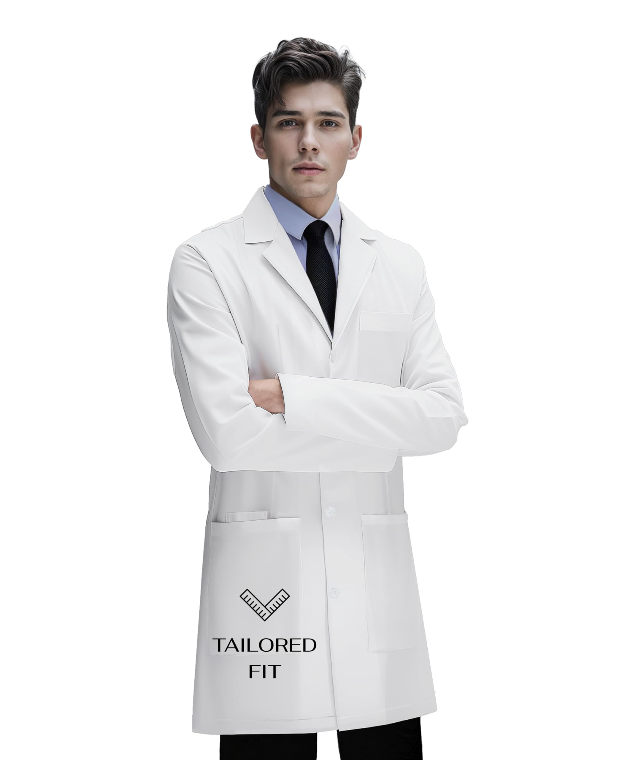 Men's Lab Coat, Smartphone & Tablet Pockets, Tailored Fit, Button Closure, Hard Wearing Fabric, 38" Length