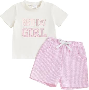 Toddler Baby Boy Girl First Birthday Outfit Short Sleeve Shirt Plaid Shorts Sets Summer Birthday Clothes 2Pcs