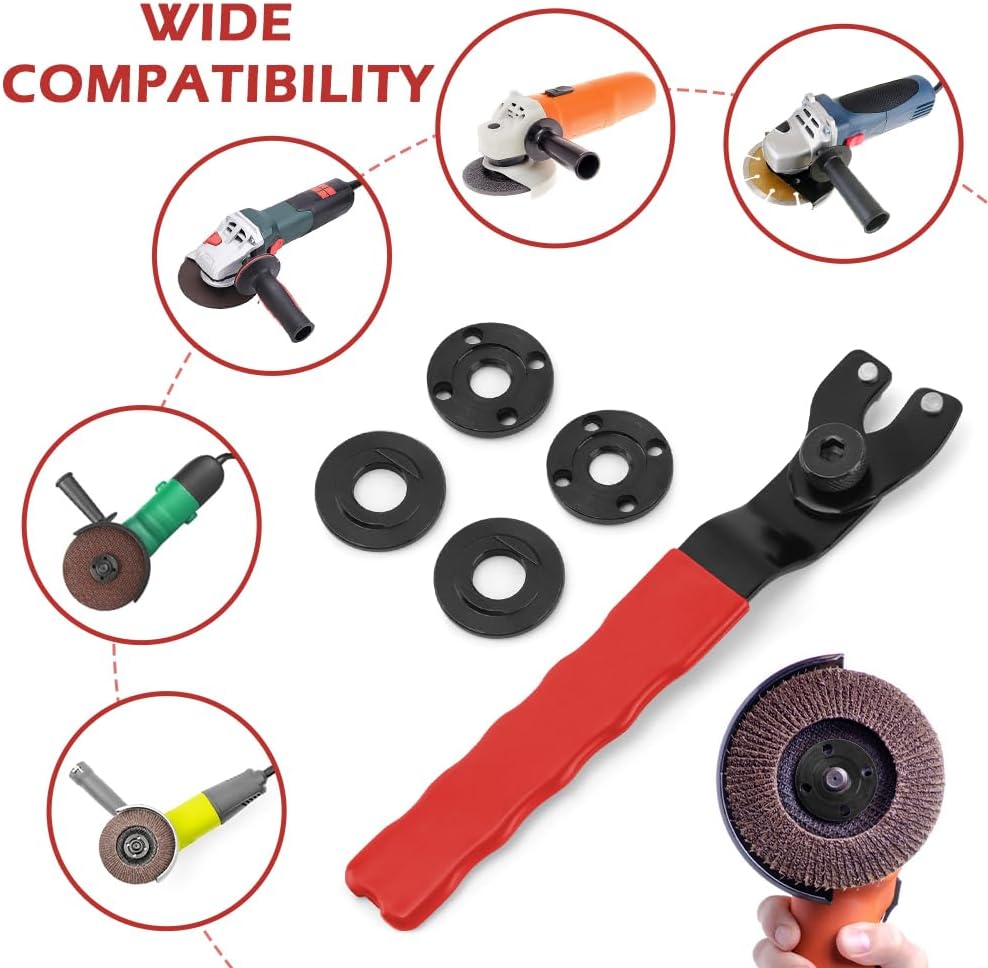 Grinder Wrench Universal Adjustable Grinder Spanner ​Wrench with 4 Grinder Shaft Nut, Compact With Nuts Wide Compatibility Repair Easy To Use Angle Grinder Wrench(COLOR:Red)