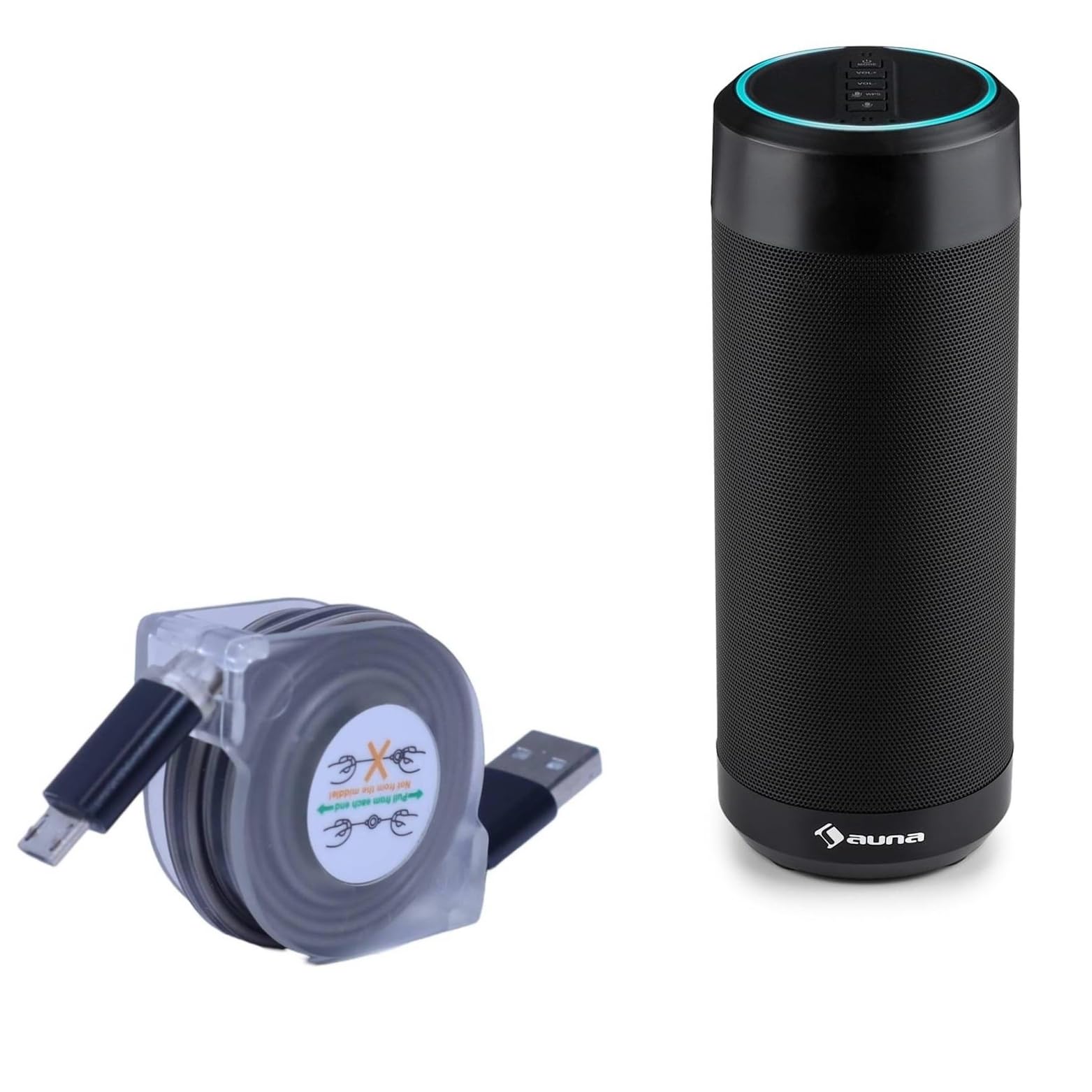 BoxWave miniSync Retractable Cable in its compact, retracted state with instructions.