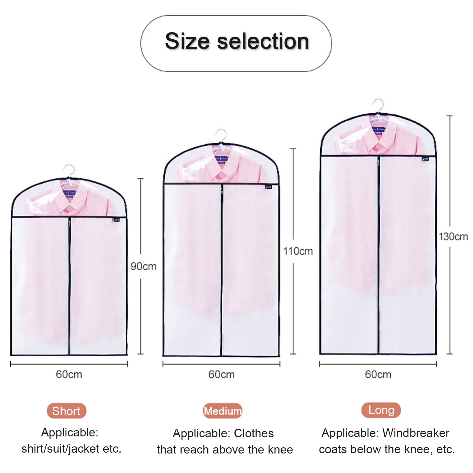 Bolsas transparentes con cremallera para trajes largos, vestidos y abrigos, funda de tela lavable para almacenamiento, fundas reutilizables para ropa, color gris, 110 x 60 cm