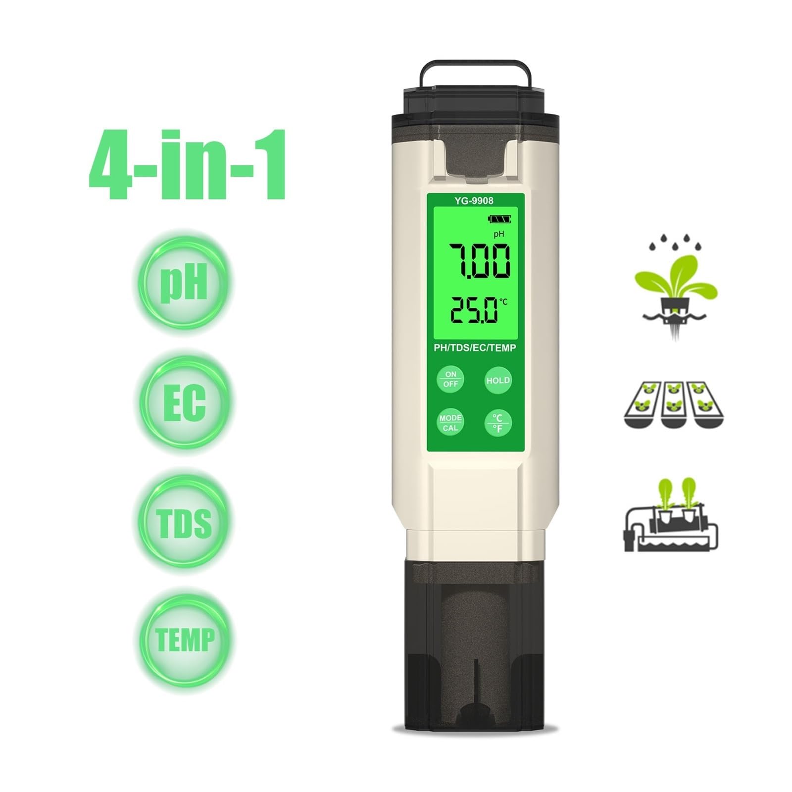 Tester per Acqua Misuratore di qualità Del'acqua Digitale LCD Retroilluminato PH TDS EC Temp 4 in 1 for Acquari, Piscine, Idroponica Multiuso Accurato Facile