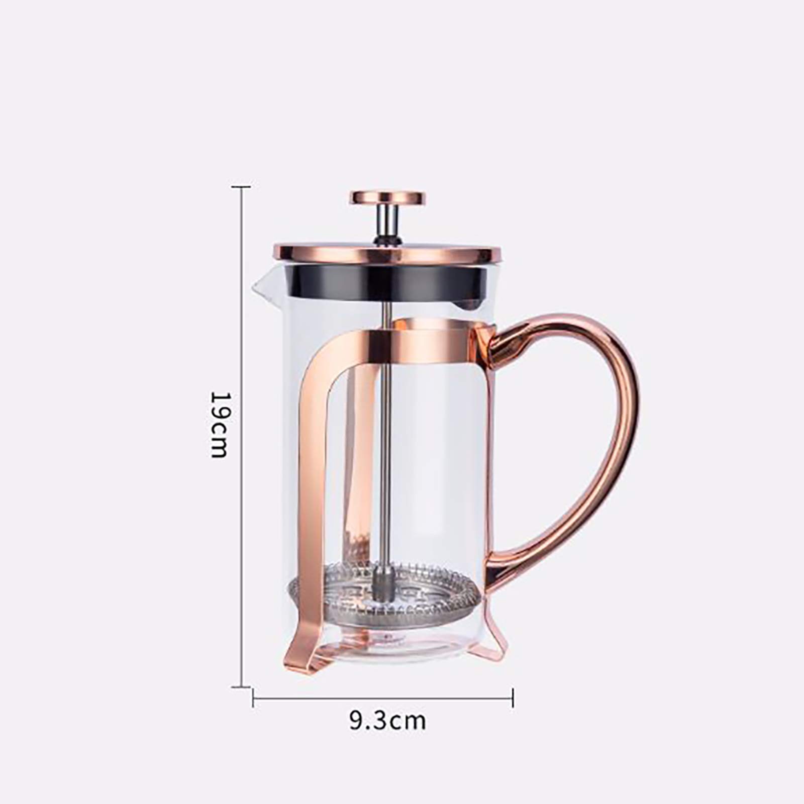QWEASDF Rosa de Oro Cafetera Resistente al Calor Vidrio borosilicato té del Acero Inoxidable de Fugas Triángulo Base trípode de 3 Niveles Filtration Systems Confort Mango