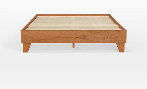Miniatura 13 de eLuxurySupply Marco de cama de plataforma de madera tamaño matrimonial, natural, perfil bajo, no necesita somier, fácil montaje, estilo minimalista