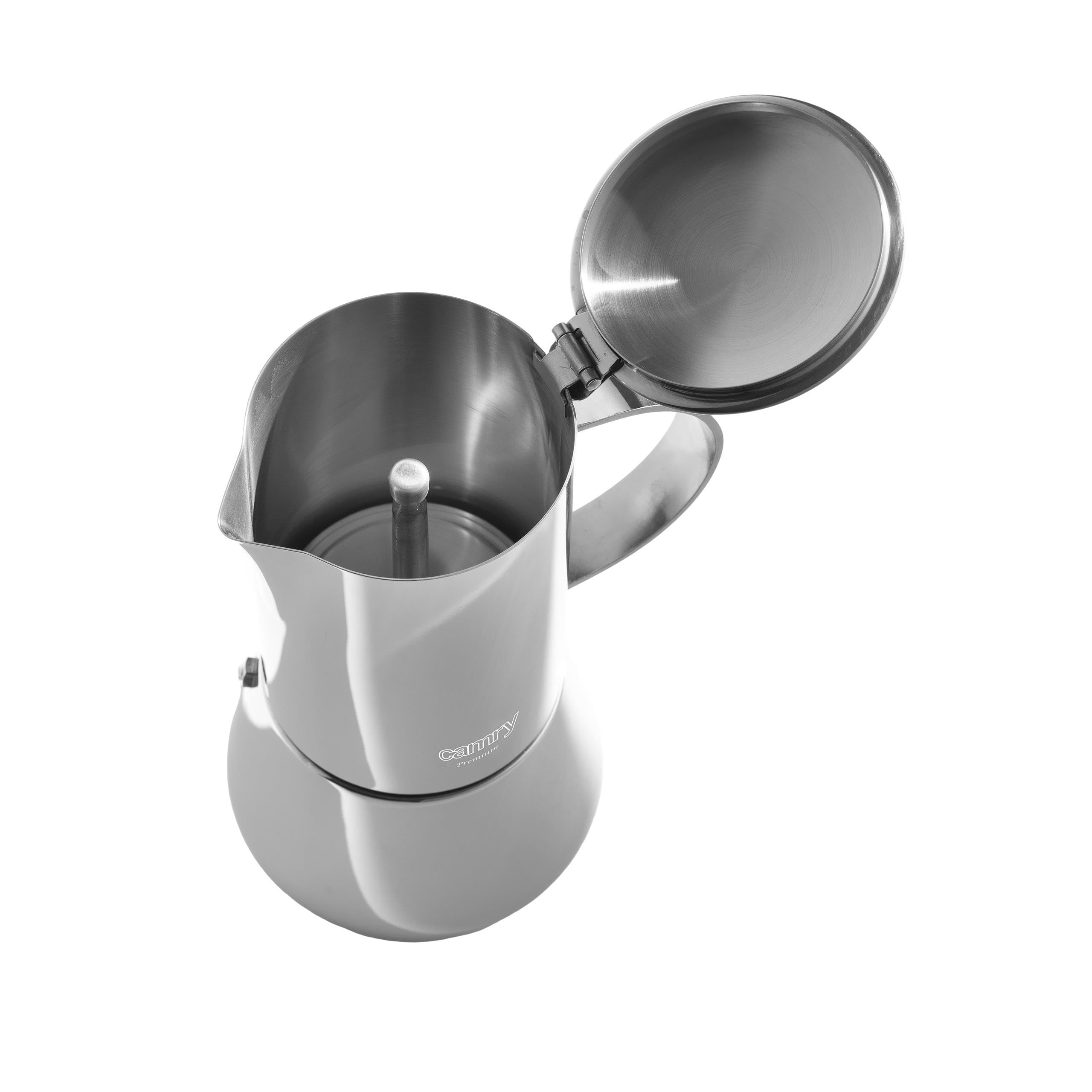 CAMRY Cafetera de inducción de acero inoxidable para 6 tazas, cafetera de inducción Moka Pot de 350 ml, cafetera clásica para espresso aromático, apta para todo tipo de fuegos