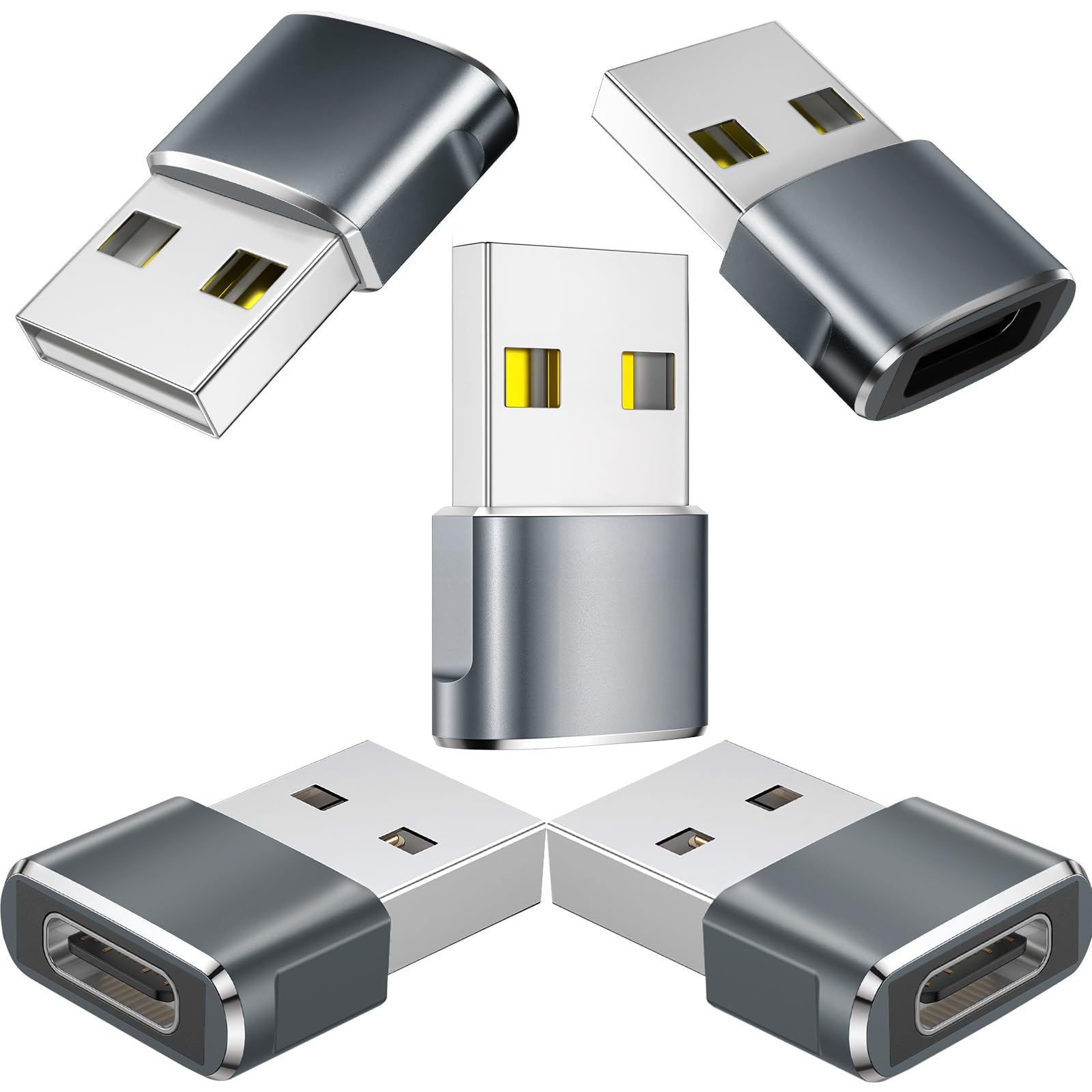 ????-???????????????? USB to USB C Adapter,USB A to USB C Adapter,Type-C Female to A Male OTG Converter Port Changer for Apple Watch Ultra 10 9 8,iPhone 16 15 Pro Max,AirPods,iPad,Car,Switch,Samsung S24 (Grey)