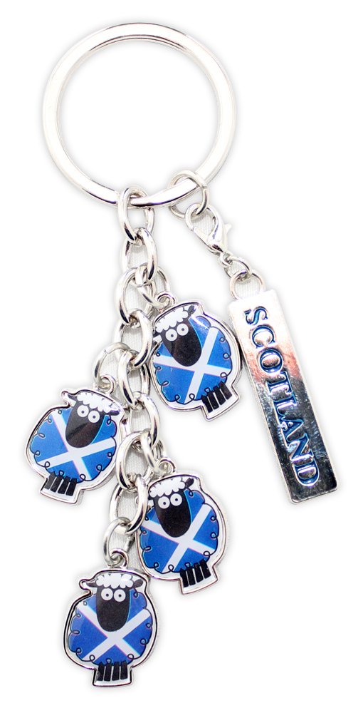Eurostick Men's Blue Scottish Coloured Cartoon Sheep Keyring Bag Charm (Multi)