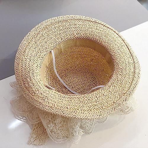 Bow Baby Girls Summer Flower Toddler Girls Sun Hat, Little Girl Kids Breathable Summer Straw Hat Wide Brim Floppy Beach Sun Visor Beige2