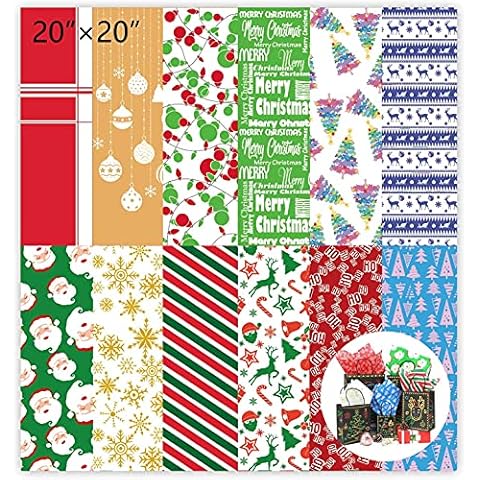 Christmas Tissue Paper Wrapping Paper (12 Colors)- 120 Sheets Holiday Tissue Paper Assortment and 120 Tags - Assortment Wrapper Paper Sheets for Christmas Boxes, Xmas Wrapping Bags and Wine Bottles Cover