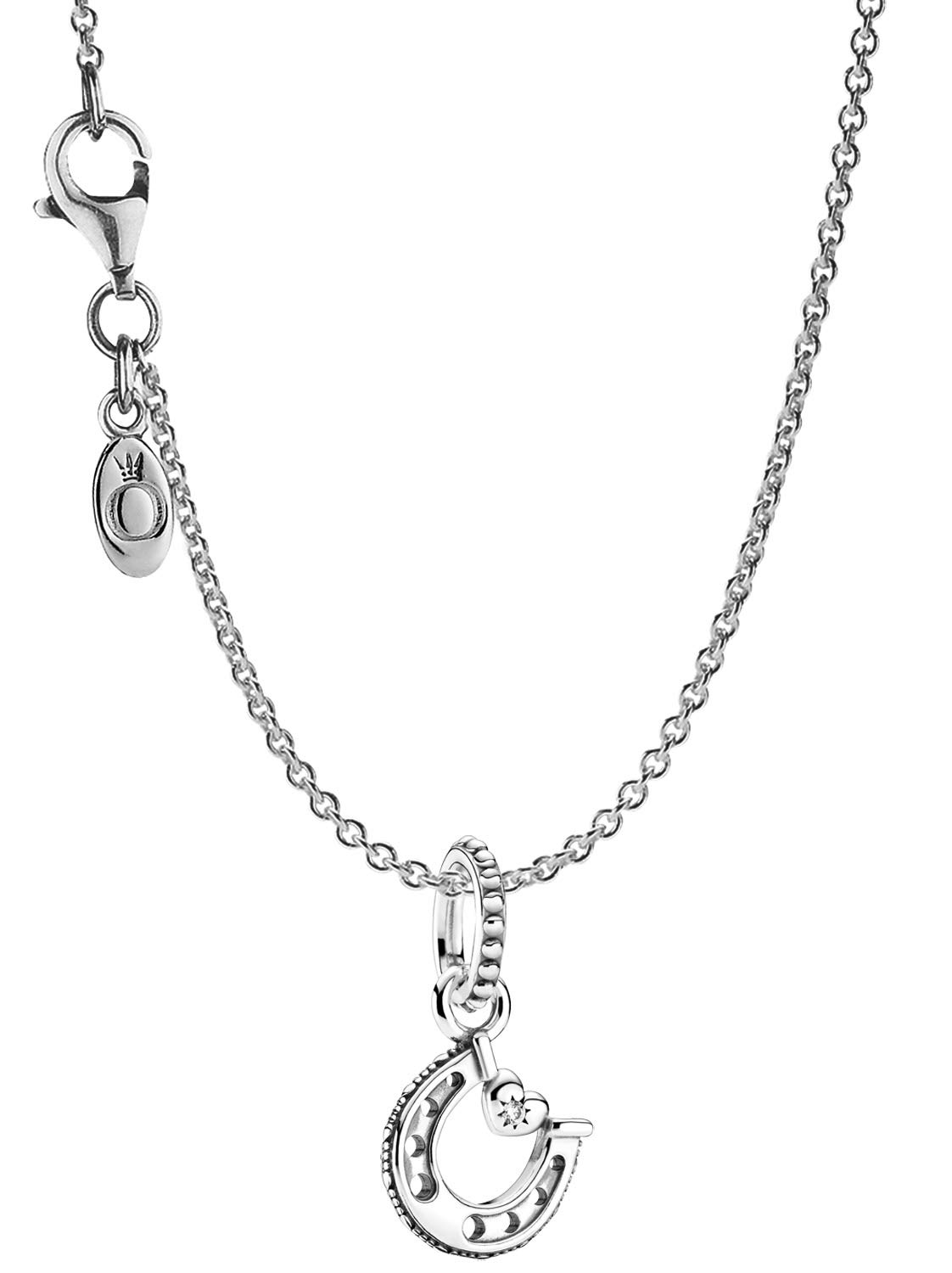 PANDORA Damen-Halskette mit Hufeisen 925 Silber 45 cm 39718 | Geschenk-Set Kette mit Charm-Anhänger für modische Frauen, Glücksbringer Talisman, Bundle