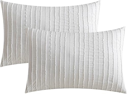 JELLYMONI Paquete de 2 fundas de almohada blancas tamaño King, fundas de almohada de microfibra suave a rayas con cierre de sobre (almohadas no