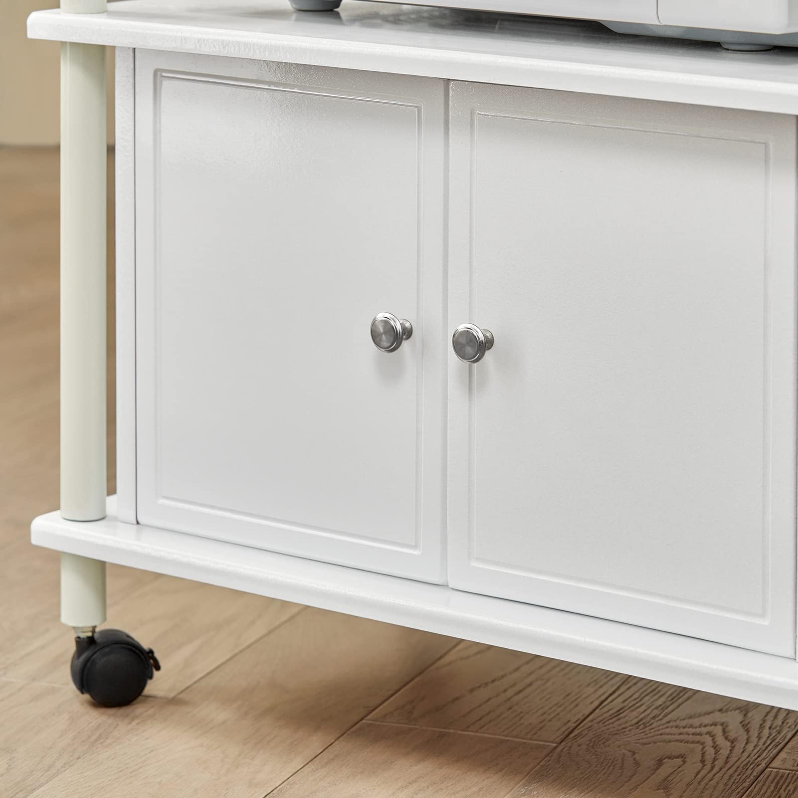 SoBuy Carrito Cocina con 3 Estantes & 2 Puertas, microondas, 60×115×40cm | Mueble Microondas con Ruedas, fácil mover & bloquear, barras laterales anticaída, MDF/metal, para cocina & comedor, FRG12-W