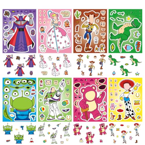 24 Sheets Toy Cartoon Movie Story Sticker Cute Cartoon Charaters Make Your Own Sticker Make a Face Stickers Party Favors Activities Kids Gifts (Toy Cartoon Story)