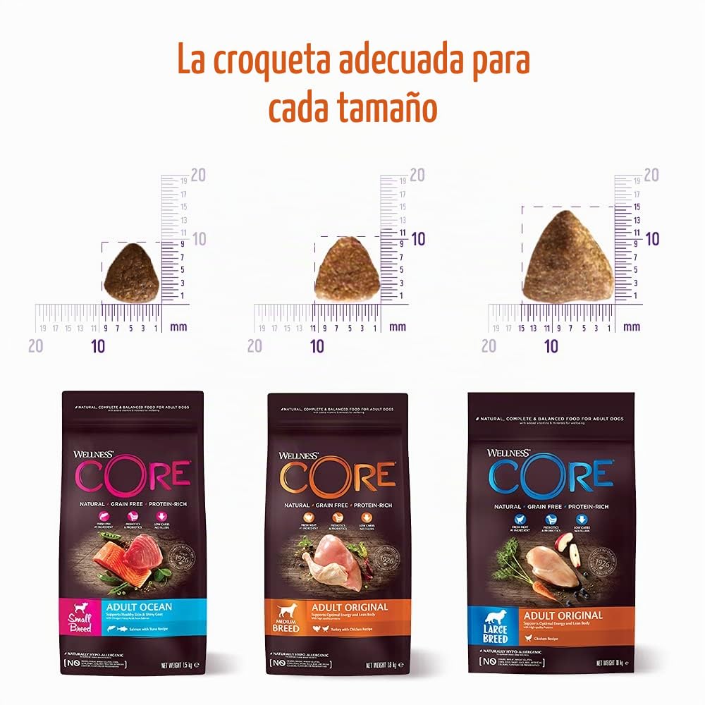 Wellness CORE Large Breed Original - Comida Seca para Perros Adultos de Razas Grandes, Pollo de 10 kg, sin azúcar añadido, sin Cereales, con Alto Contenido de Carne