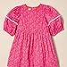 Amazon Essentials Girls' 100% Cotton Puff-Sleeve Fit & Flare Dress, Hot Pink Posey Floral, Small