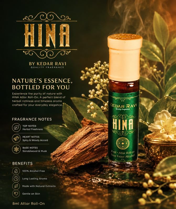 KEDAR RAVI Hina Attar Roll-On 8ml | Long Lasting Traditional Indian Perfume Oil | Alcohol Free Natural Fragrance Attar for Men & Women | Premium Herbal Aroma for Daily Wear & Special Occasions 1