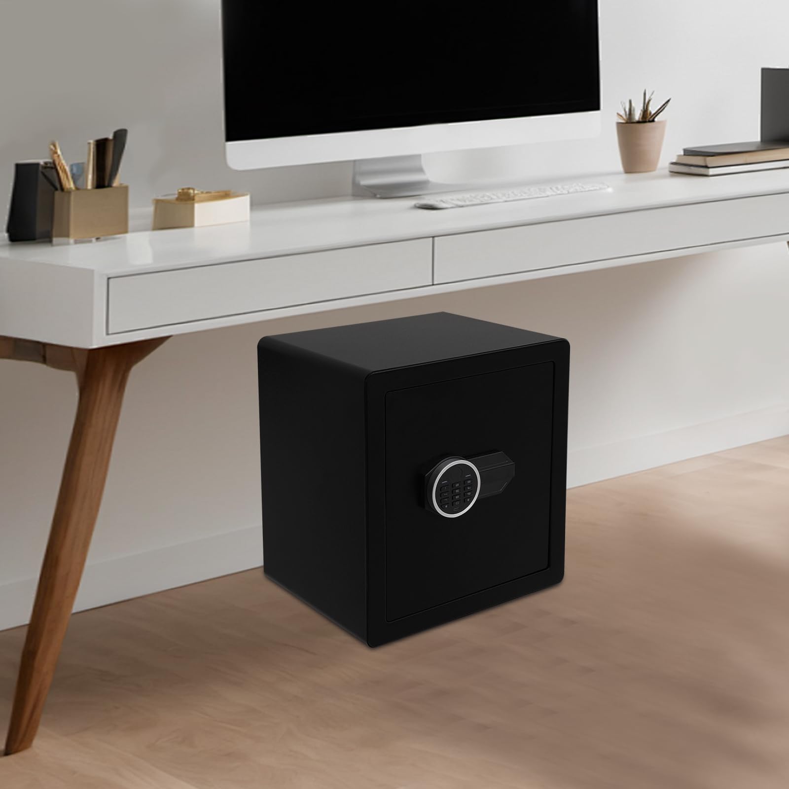 Piccola cassaforte per casa, cassaforte con password + chiave, a doppio piano, per ufficio e casa, allarme in caso di errore, luce LED, 36 x 30 x 40 cm