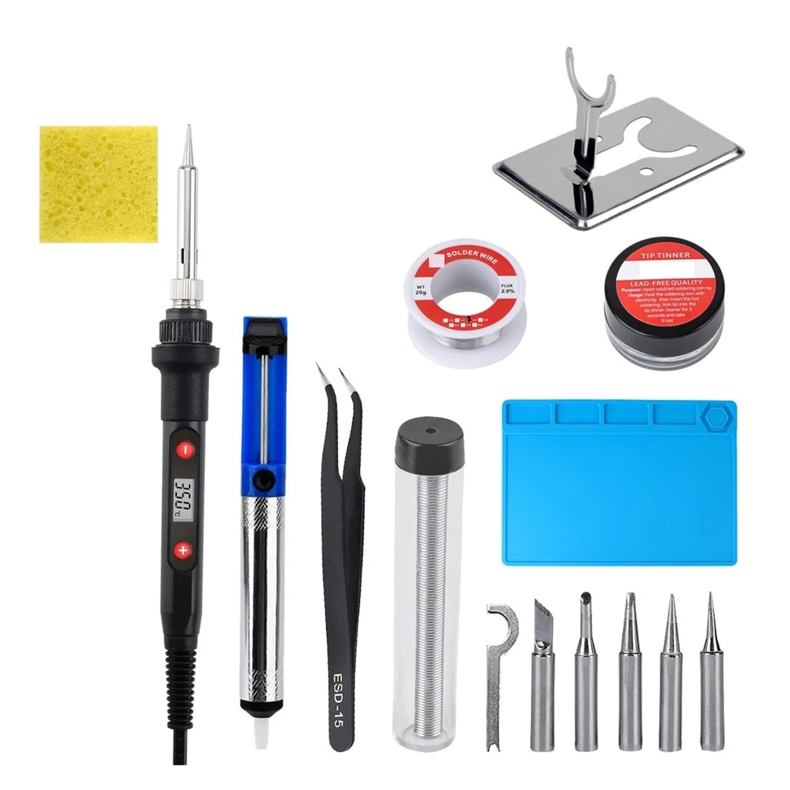 Kit De Soldador Eléctrico Temperatura Ajustable, Estación Reparación Soldadura 80W Con Herramientas Multímetro Calentamiento Preciso(Black KIT2)