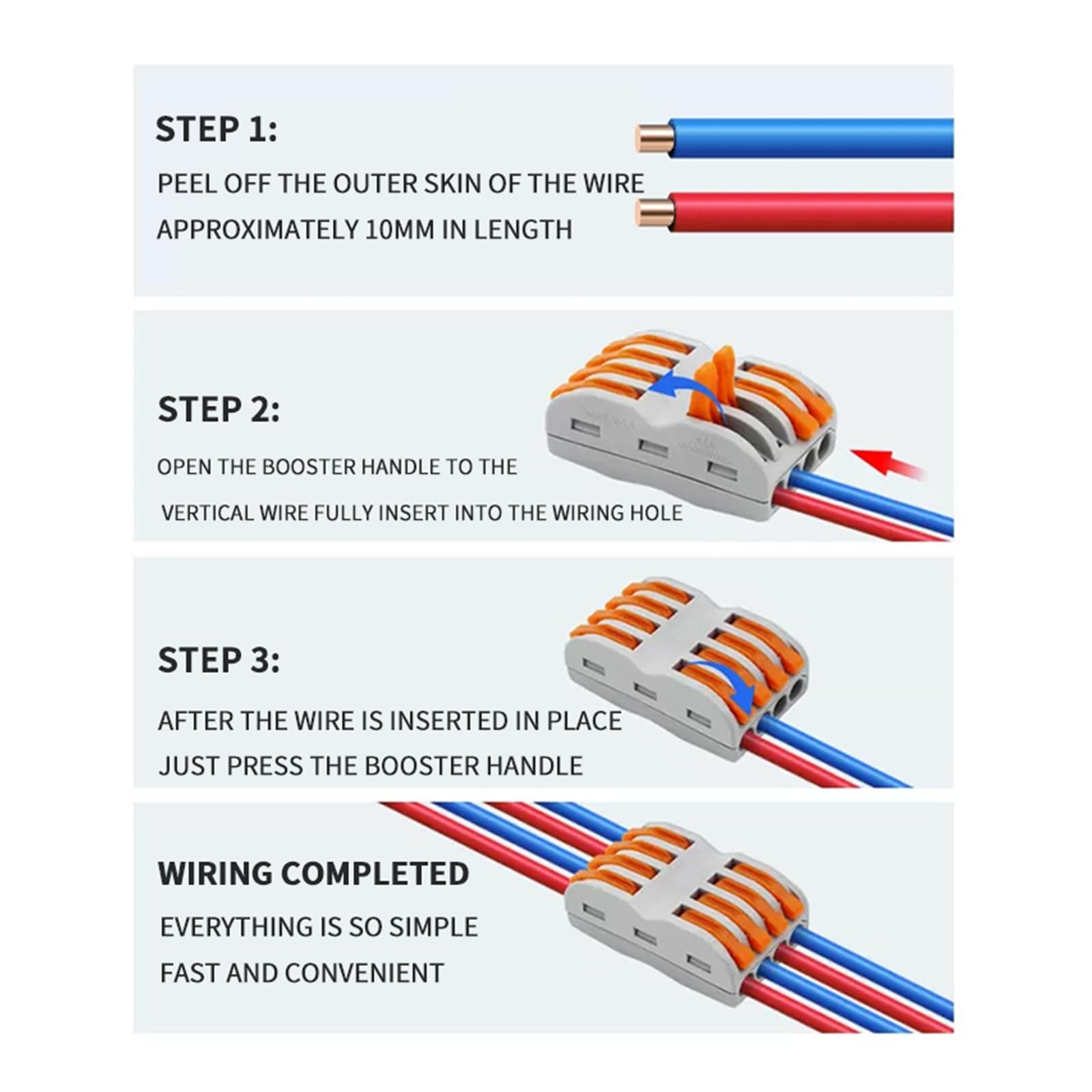 Conector de cable palanca 10/100 piezas 2-5 vías 28-12 AWG | Kit De Conector De Cable De Palanca,Diseño De Empalme Compacto For Conexión Rápida(1-In 2-Out,50 PCS)