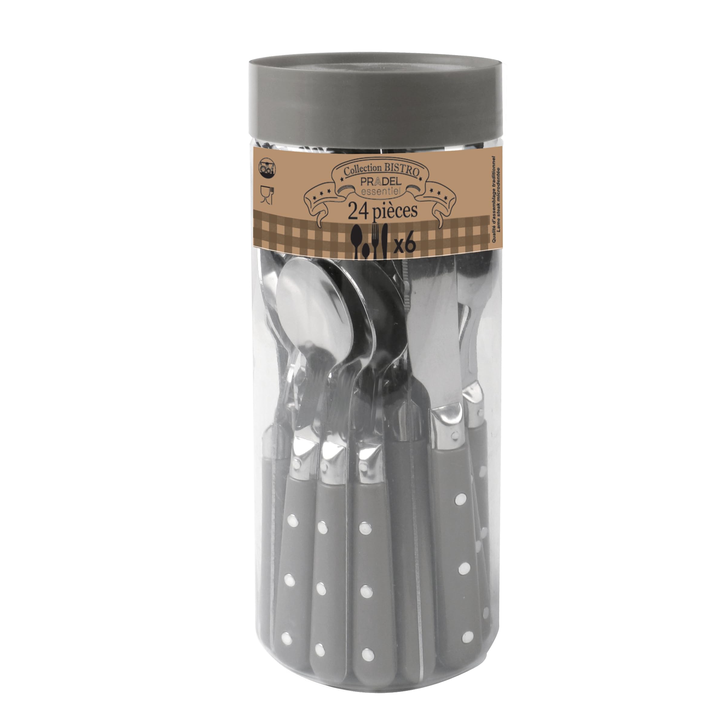 Ménagère 24 Couverts Pradel Essentiel Paille Taupe - Acier Inox 18/0 Pour 6 Personnes